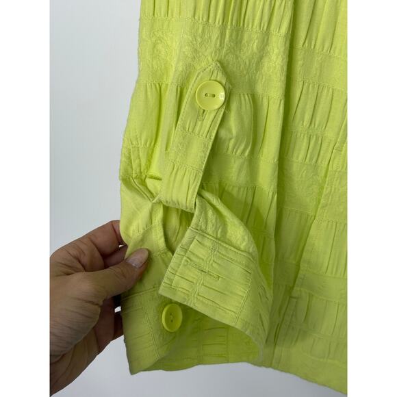 CJ Banks Jacket Women 2X Bright Lime Textured Button Front Stretch Cotton Light - Picture 3 of 8